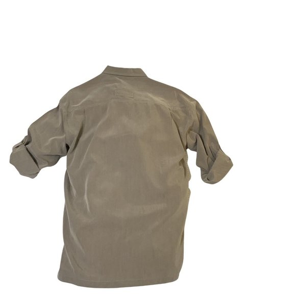 Alpine Design Mens Button Up Shirt Large Solid Green Long Sleeve Roll Tab Resort - Picture 3 of 9